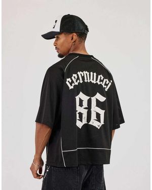 CERNUCCI Mesh Back Print Oversized T-Shirt - Black