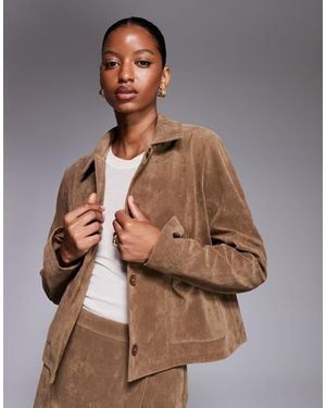 Kaiia Exclusive Button Front Pocket Detail Faux Suede Jacket - Brown