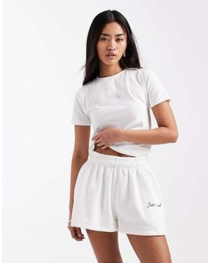 Six Stories Bridal Script 'just Married' Sweat Short Co-ord - White
