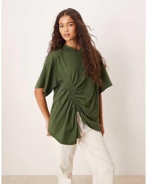 ASOS Oversized Tshirt With Ruched Drapey Hem - Green
