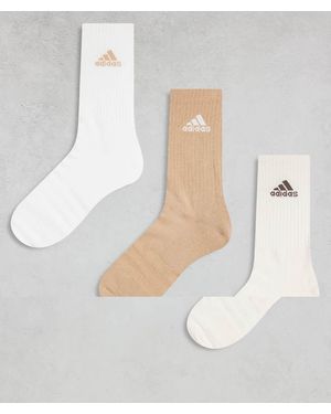 adidas Originals Pack De 3 Pares De Calcetines De Crema Y Marrón De Caña Alta De Adidas Training - Blanco