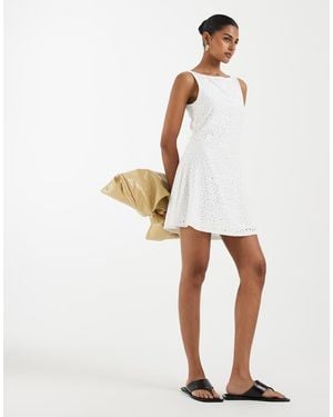 Vero Moda Jersey Floral Broderie Sleeveless Mini Dress - White