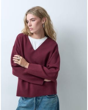 Object Co-ord mit strukturiertem pullover mit v-ausschnitt - Rot