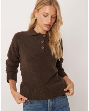 JJXX Wool Blend Knitted Polo Sweater - Brown