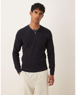 Mango Cotton Blend Ribbed Jumper - Blue
