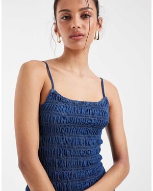 ASOS Denim Shirred Cami Top Co-Ord - Blue