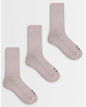 4505 Icon 3 Pack Non Slip Grip Pilates Crew Socks - White
