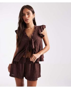 Miss Selfridge Frill Detail Pyjama Short Set - Brown
