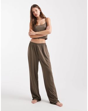 Loungeable Pantalon droit à assortir en jersey ultra doux avec taille style caleçon - taupe foncé - Neutre