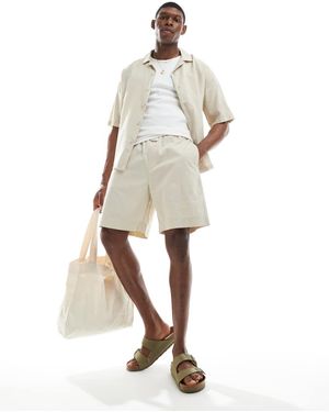 Pull&Bear Pantaloncini Color Sabbia Effetto Lino - Bianco