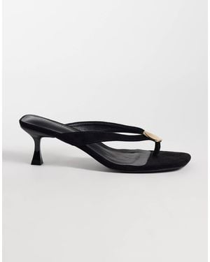 Threadbare Suedette Toe Thong Kitten Heel Sandals - Black