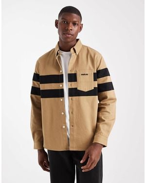 Parlez Long Sleeve Stripe Panel Logo Shirt - Natural