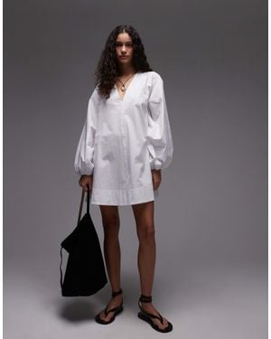 TOPSHOP Poplin Babydoll Mini Dress - White