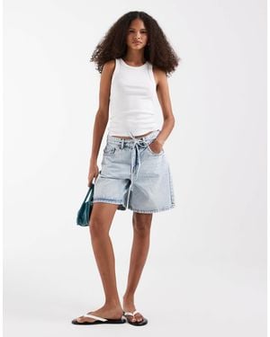 Vero Moda Wien Mid Rise Belted Denim Shorts - Blue