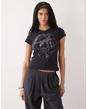 Weekday Fleur V-neck Slim T-shirt - Blue