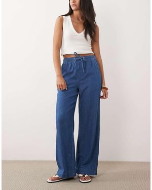New Look Wide Leg Chambray Denim Trousers - Blue