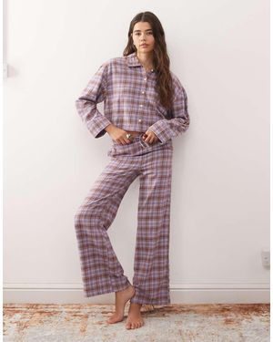 Monki Pantalones De Pijama Lilas A Cuadros De Franela Mix & Match De -Morado - Rosa