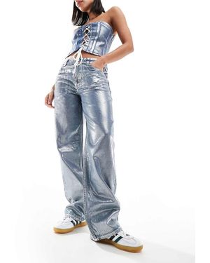 ASOS Jeans Ampi Color Argento Metallizzato - Blu