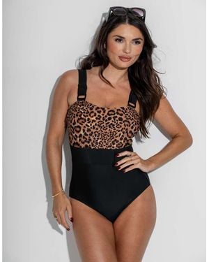 Pour Moi Palm Springs Colour Block Tummy Control Swimsuit - Black