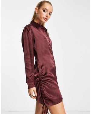 VIOLET ROMANCE Satin Shirt Dress - Red