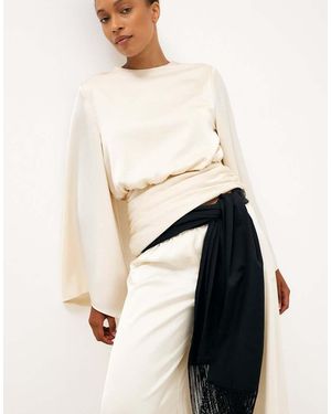 NA-KD Wide Sleeve Ruched Waist Blouse - White