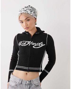 Ed Hardy Life Before Knitted Zip Through Jacket - Black