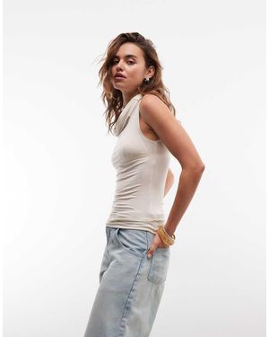 Weekday Top Con Collo A Imbuto Kaki Chiaro - Bianco