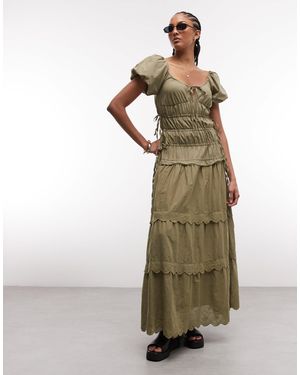 Daisy Street Maxikleid mit raffung und broderie-detail - Grün