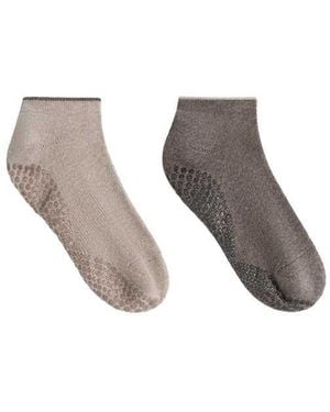Oysho 2 Pairs Of Cotton Blend Trainer Yoga And Pilates Socks - Brown
