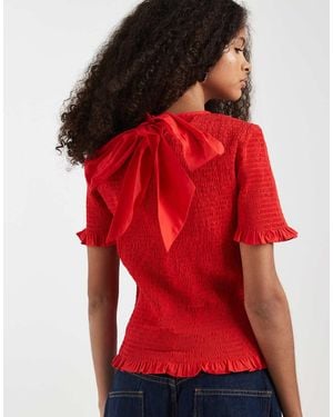 ASOS Shir Bow Detail Short Sleeve Top - Red
