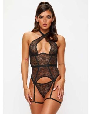 Ann Summers Addicted To You Crotchless Cami Suspender Set - Black