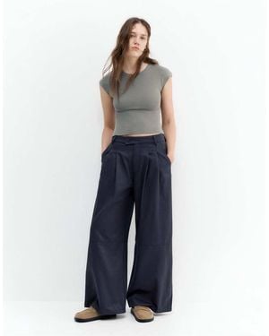 Pull&Bear Fitted T-shirt With Full Sleeves - Blue