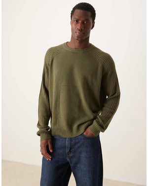 ASOS Maglione Girocollo Oversize Squadrato Color Kaki Con Maniche A Coste - Verde