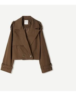 Bershka Short Trench Jacket - Natural