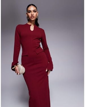 ASOS Scuba Long Sleeve Midi Dress With Pocket Detail - Red