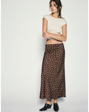 Pull&Bear Jupe midi en satin à pois marron avec cordon - Neutre