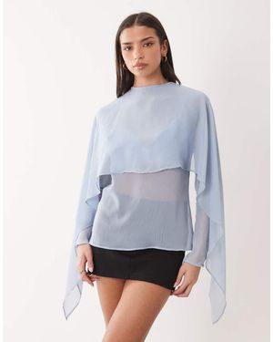 ASOS Chiffon Scarf Detail Sheer Blouse - Blue