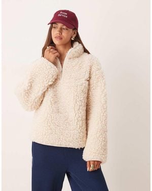 ASOS High Pile Borg Zip Through Fleece - Blue