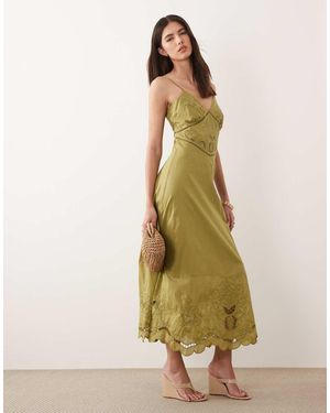 Nobody's Child Brooke Cotton Rich Broderie Anglaise Detail Cami Midi Dress - Green