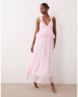Vila Ruffle Strap Chiffon Maxi Dress - Pink