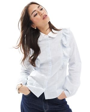 Miss Selfridge Frill Poplin Pinstripe Shirt - White