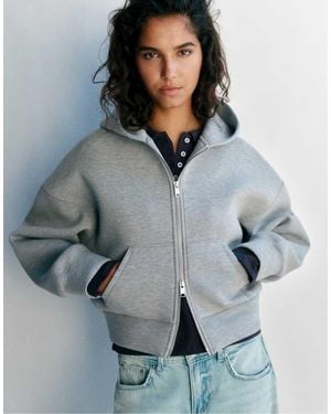 Pull&Bear Felpa Con Cappuccio Effetto Neoprene Con Zip Mélange - Grigio