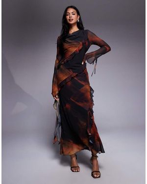 DASKA Chiffon Maxi Dress With Frill Details - Blue