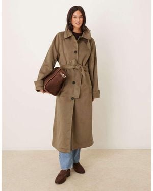 ASOS Faux Suede Funnel Neck Trench Coat - Natural