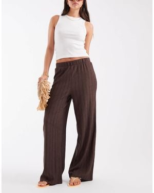 ONLY Wide Leg Textured Trousers - Brown