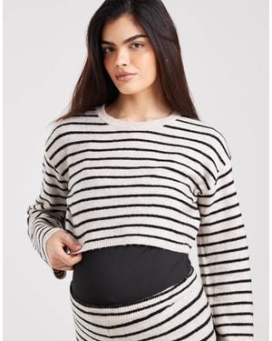 Mama.licious Mamalicious Maternity Knitted Long Sleeve Cropped Sweater Co-ord - Gray