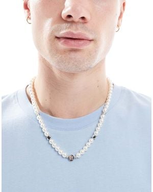 Jack & Jones Pearl Necklace With Smile Faces - Blue