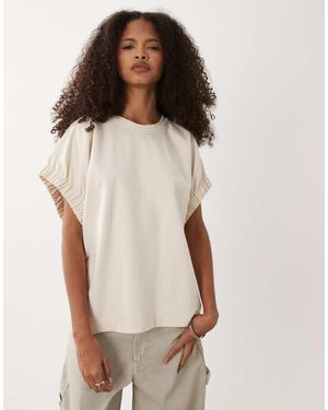 ARKET Rich Cotton Short Elasticated Sleeve Top - Natural