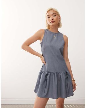 Noisy May Sleeveless Drop Hem Mini Dress With Bow Details - Blue