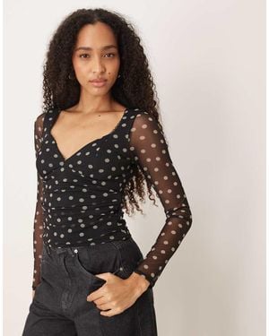 Abercrombie & Fitch Sweetheart Neckline Long Sleeve Top - Black